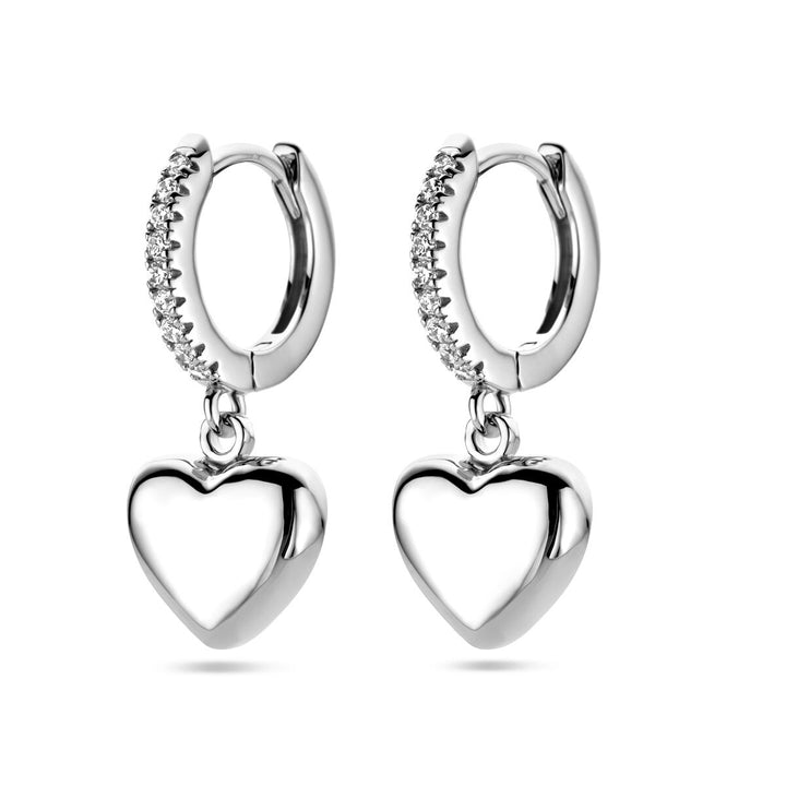 Zilveren klapoorringen met hart en zirkonia – gerhodineerd 925 zilver