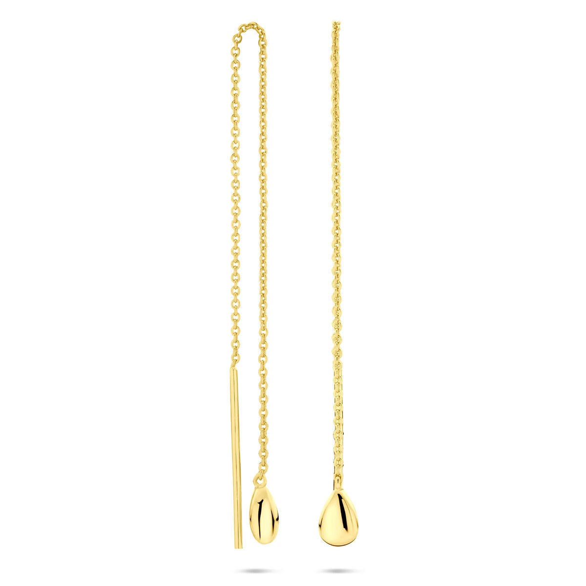 Pendientes de aro chapados en oro de plata – con colgante esférico, 115 mm de largo