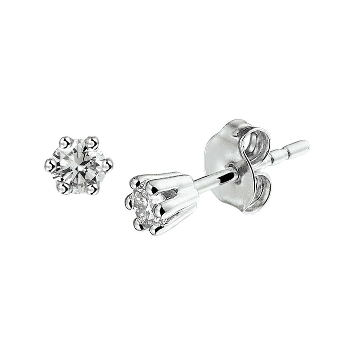 Pendientes de oro blanco de 14k con diamante brillante de 0.10 ct, diseño en forma de flor.