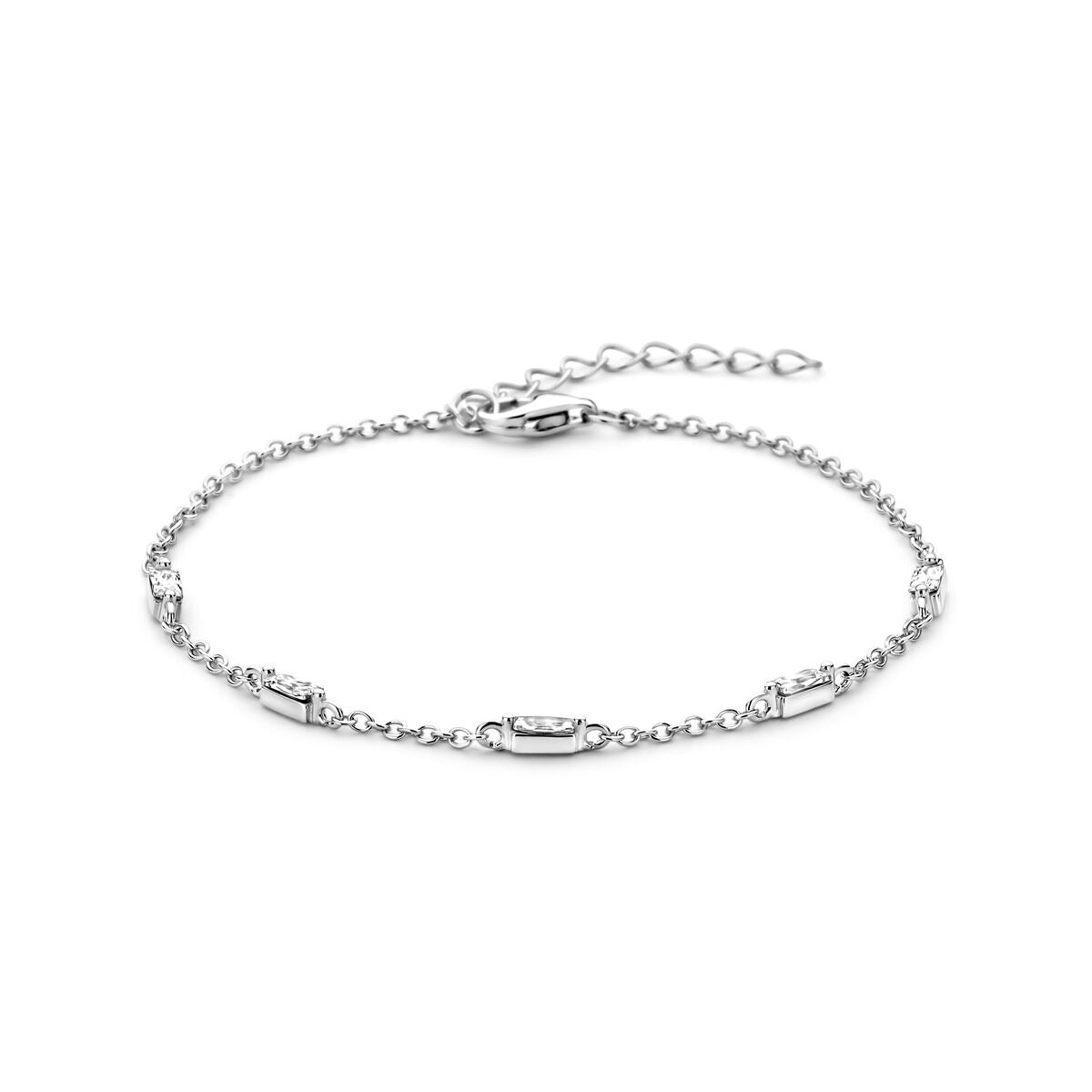 Pulsera de plata rodiada 925 con circonitas, con eslabones ovalados y cadena ajustable.