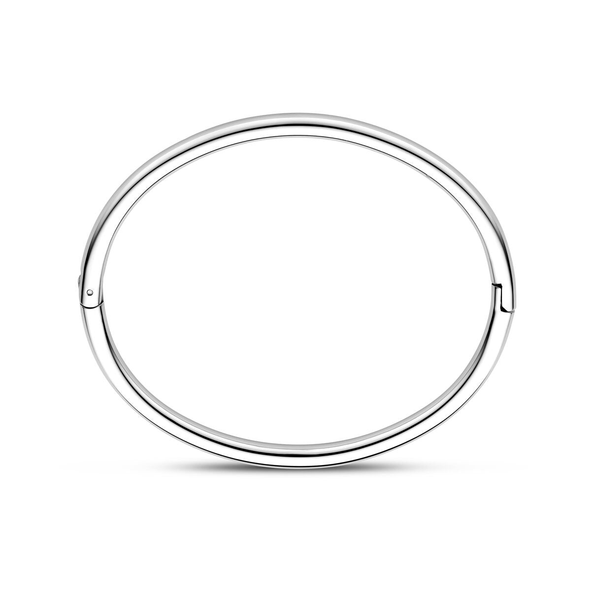 Brazalete de acero para dama con bisagra, color plateado, de 4 mm de ancho y 60 mm de diámetro.