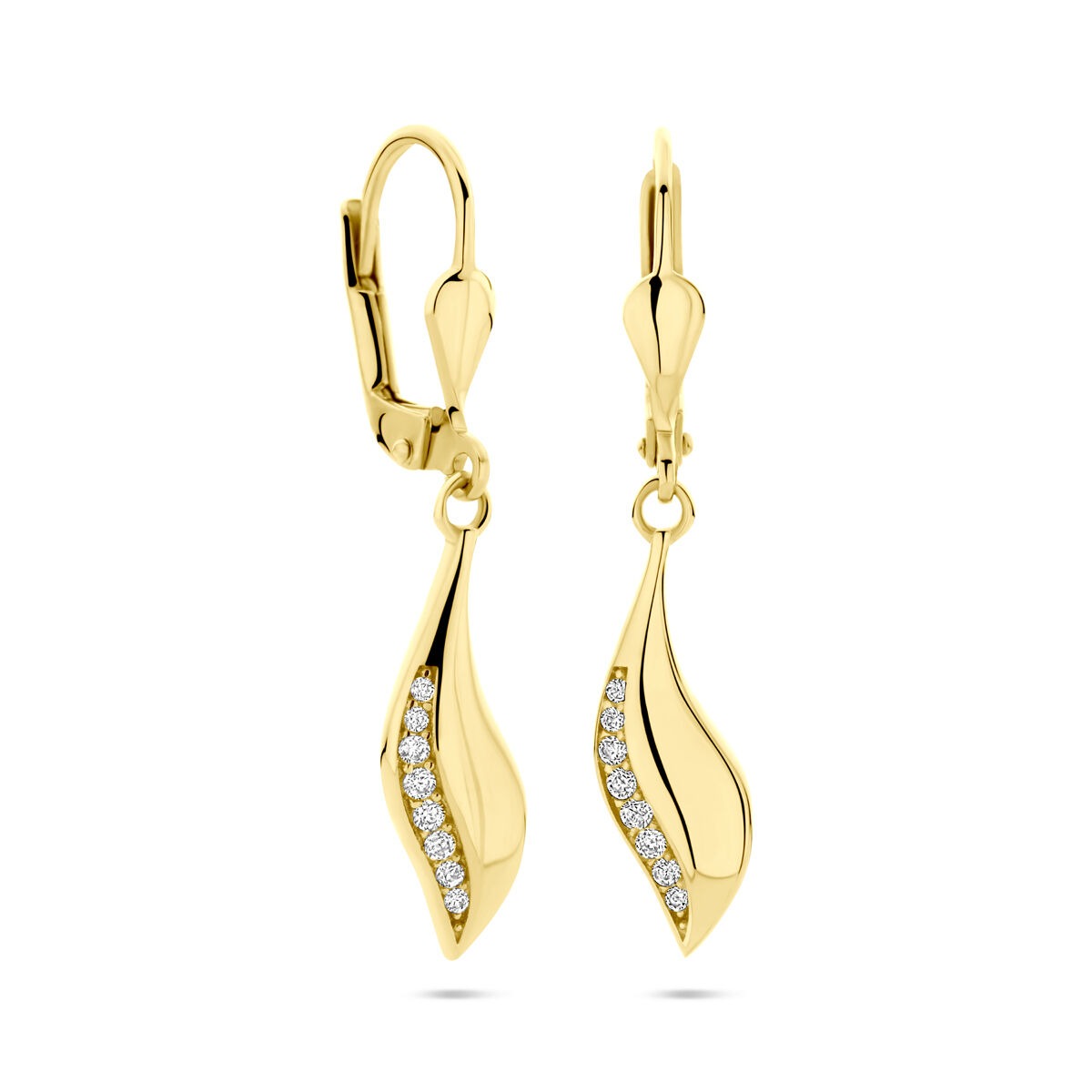 Aros de oro amarillo de 14k con circonitas – 32 mm de alto