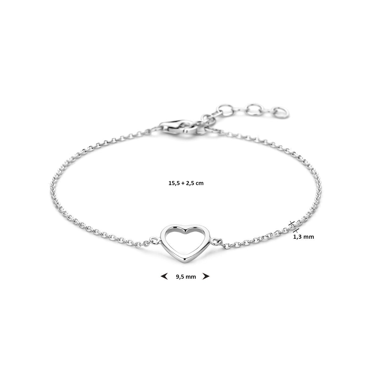 Pulsera de plata rodiada con corazón abierto