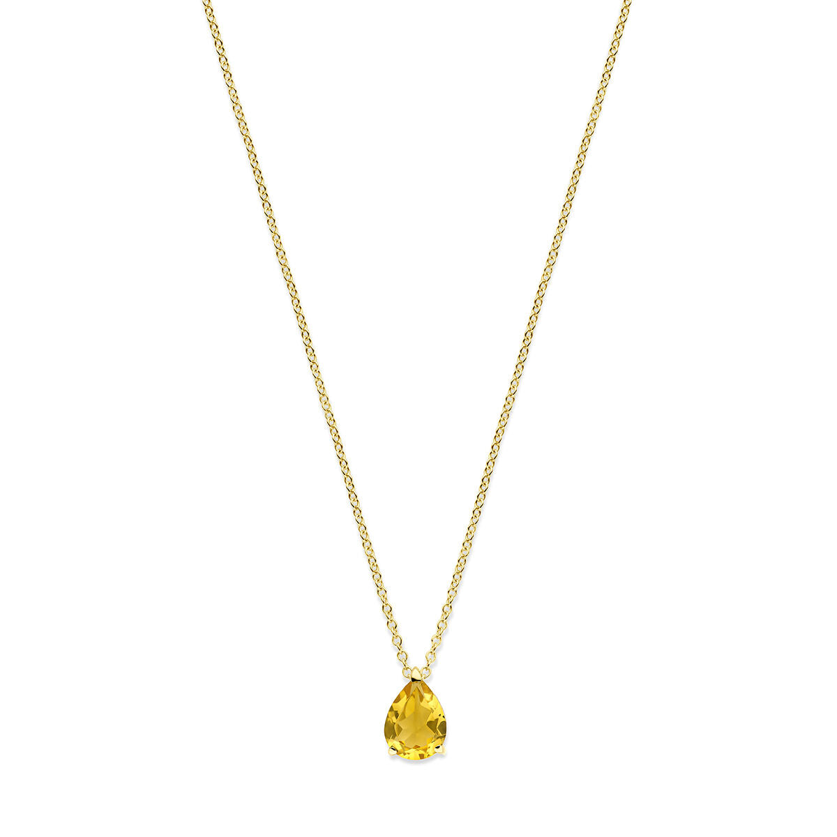 Collar de oro amarillo de 14k con colgante de citrino en forma de gota.