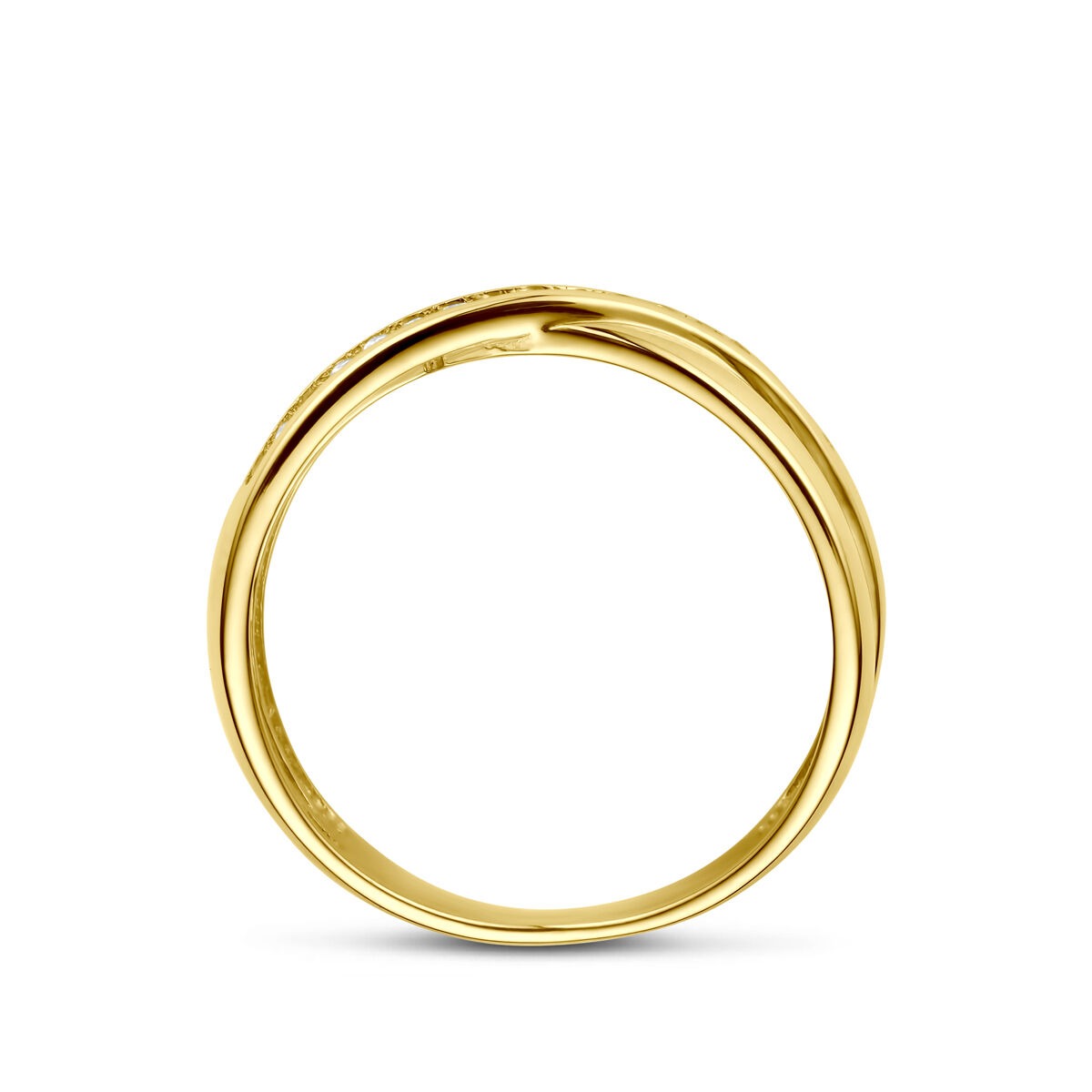 anillo de mujer en oro amarillo de 14k con circonitas - brillante tallado en engaste