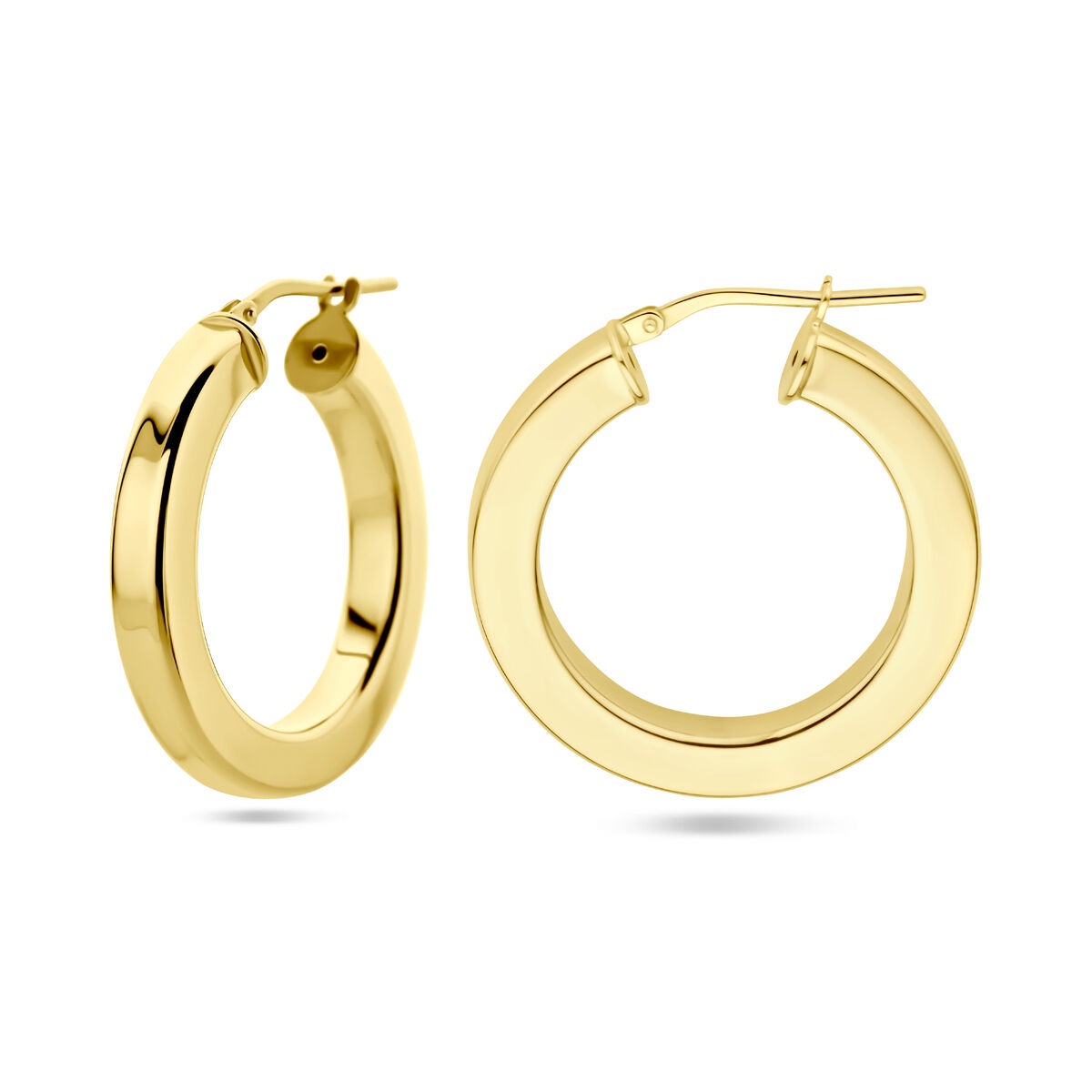 Aros chapados en oro de mujer – oro amarillo sobre plata 925, diseño plano 27,5 mm
