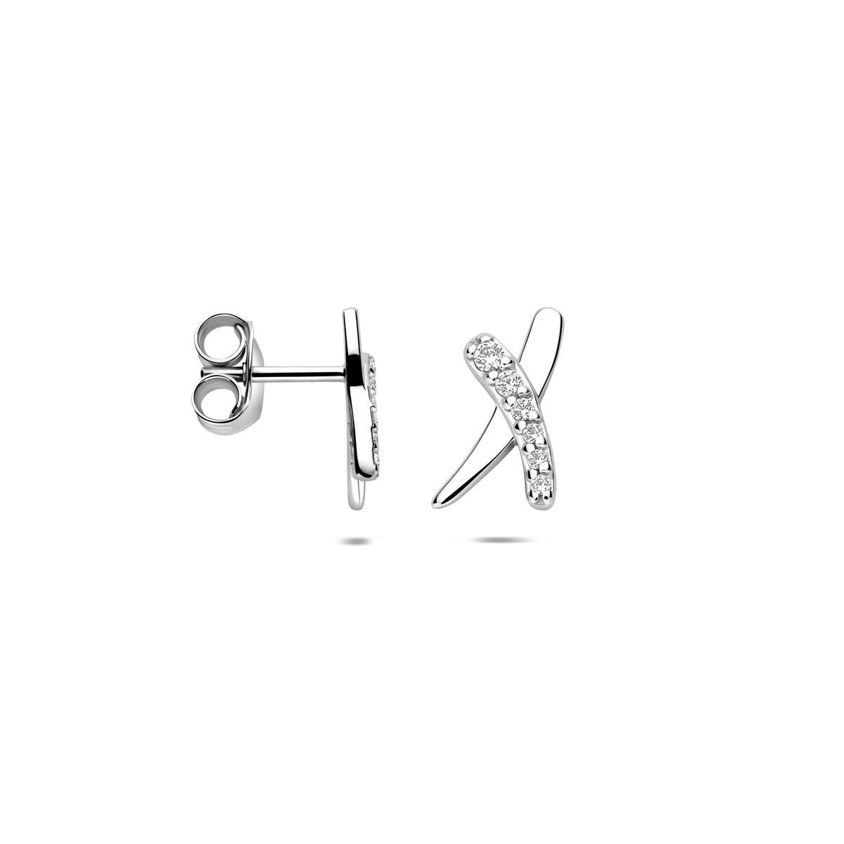 Pendientes de botón de plata con circonitas de mujer - engaste pavé