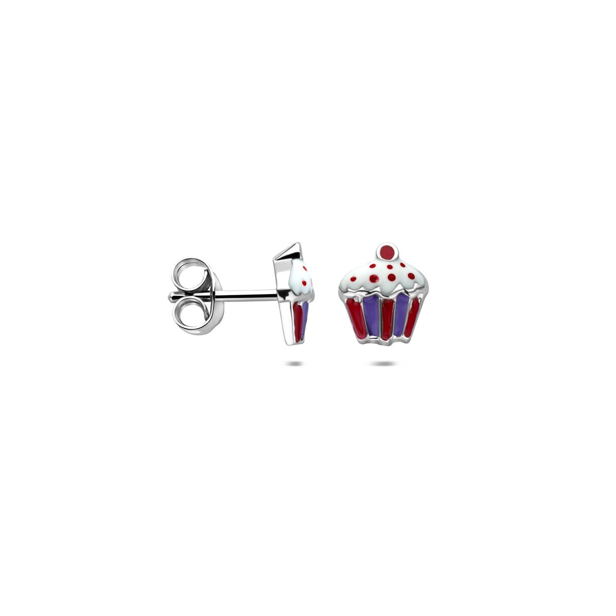 Pendientes de botón de plata cupcake – joyería infantil chapada en rodio 7,5 mm