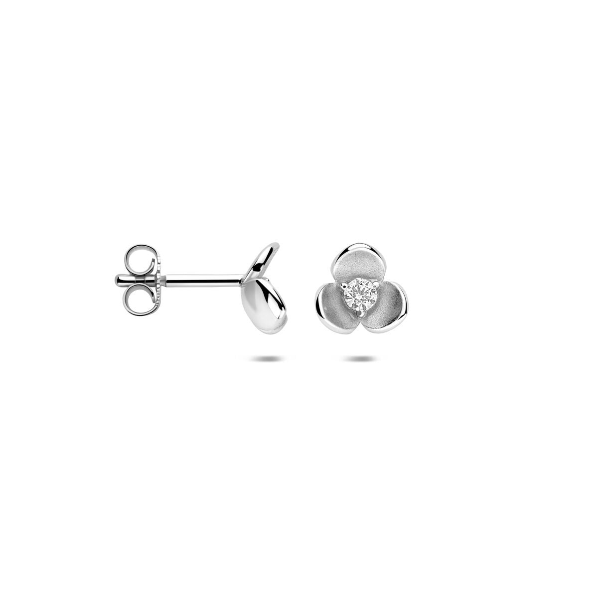 Pendientes de botón de plata con circonitas en forma de flor – 7 mm