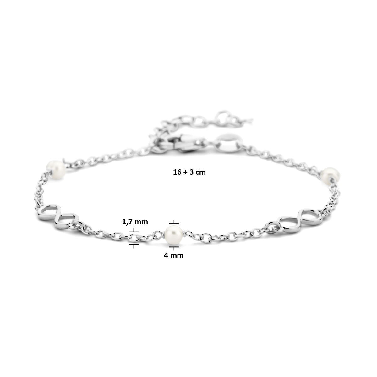 Pulsera de amistad de plata con perlas y colgante de infinito – plata 925 rodiada