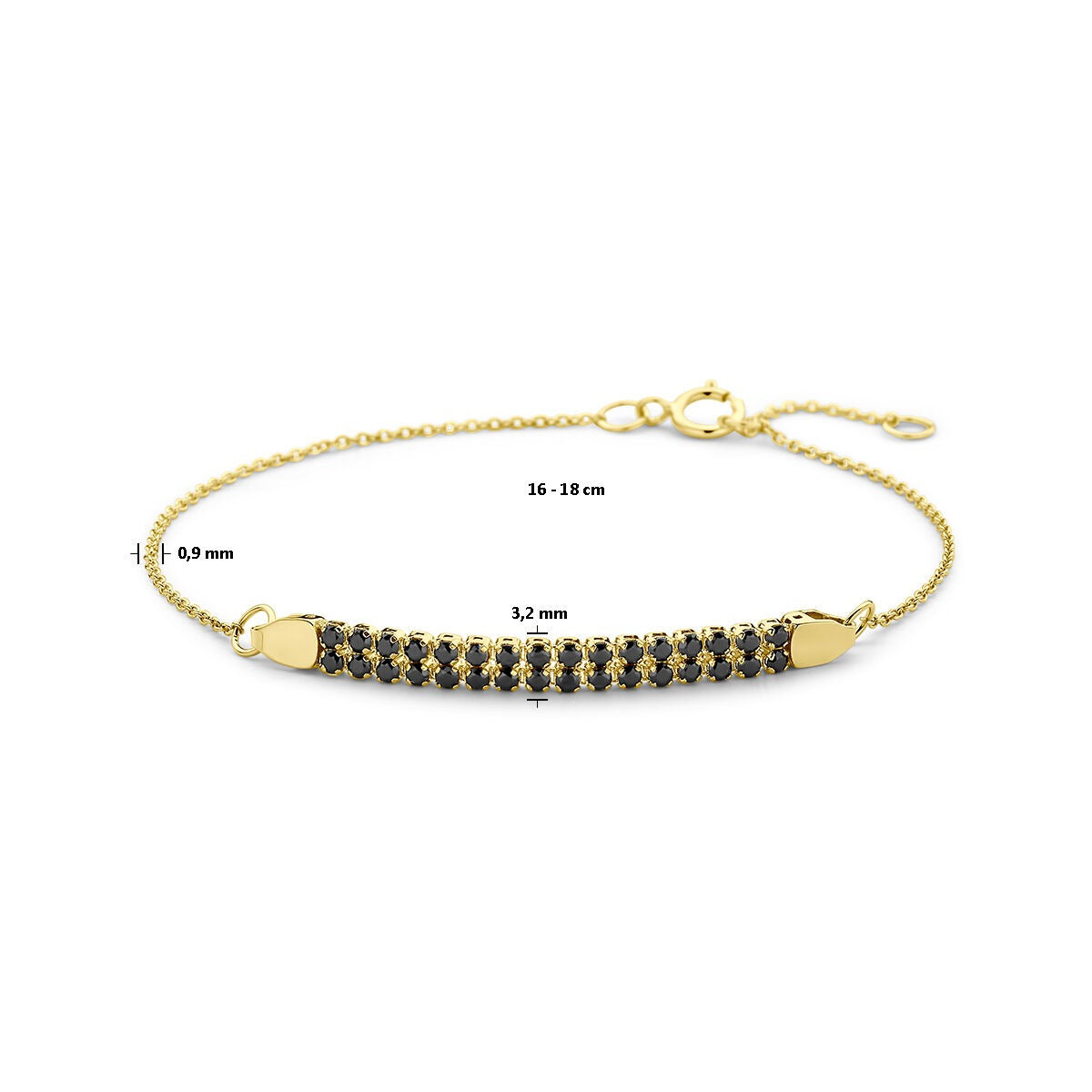 Pulsera de mujer en oro amarillo de 14k con espinela negra