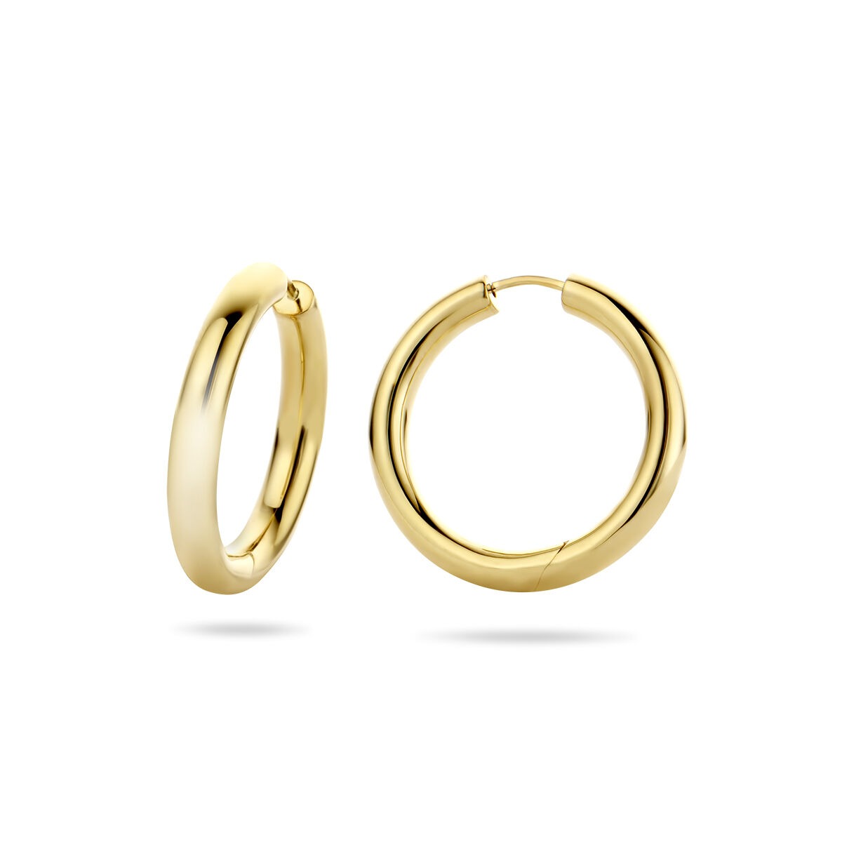 Aros chapados en oro de plata de mujer – 28x4 mm modelo redondo