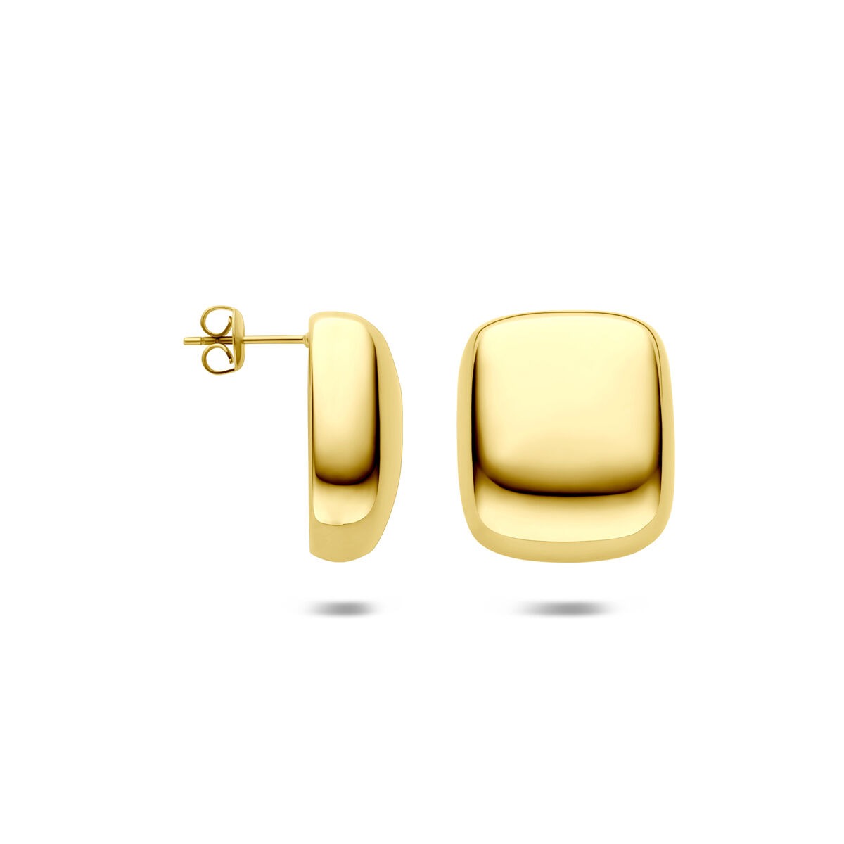 Pendientes de botón de acero rectangular color oro amarillo 23x19mm