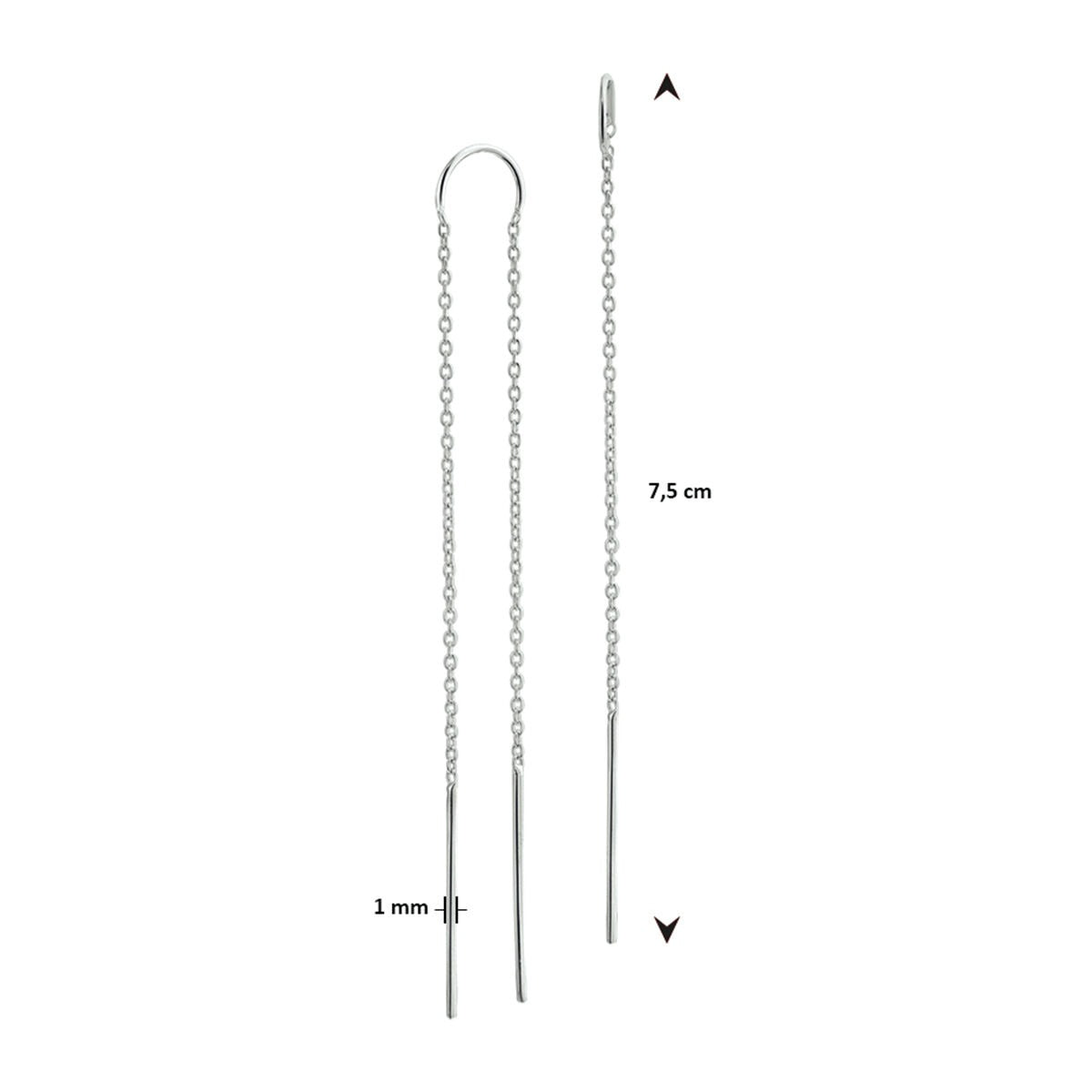 Pendientes de doortecho de plata – rodiados, diseño en forma de barra