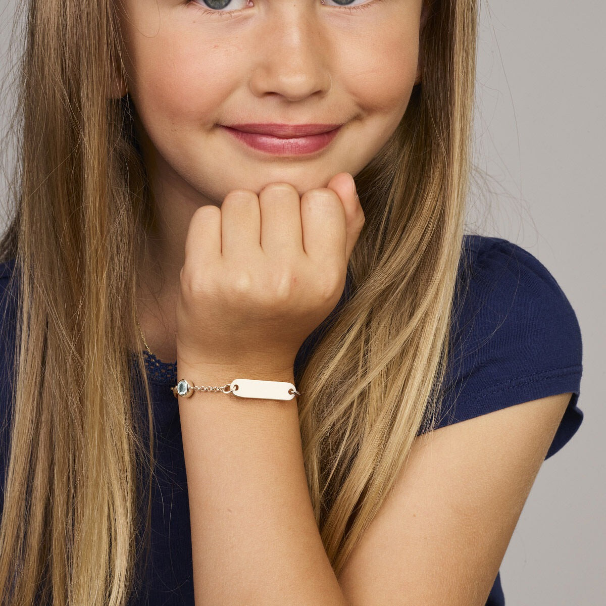 pulsera de grabado placa 5,0 mm con piedra de nacimiento 9 + 2 cm plata rodiada