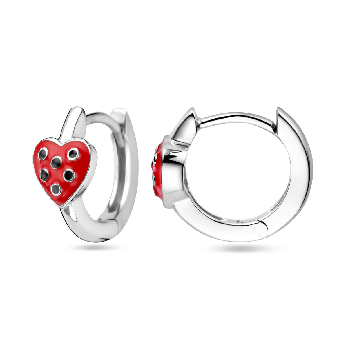 Aros infantiles de plata con corazón de esmalte