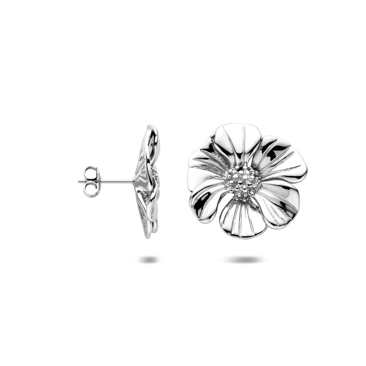 Pendientes de botón en forma de flor – pendientes de mujer color plata 26 mm
