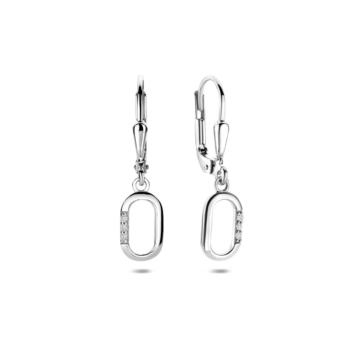 Pendientes de plata con circonitas – diseño de entorno rodiado 25 mm