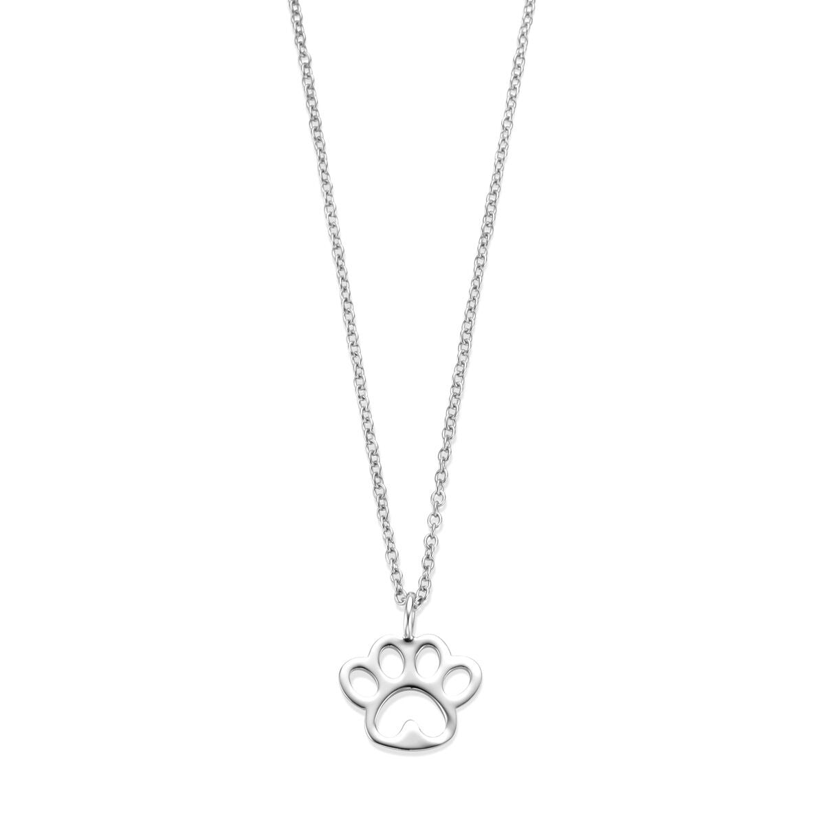 Collar infantil de plata con colgante de huella de perro, cadena fina de 36-39 cm.