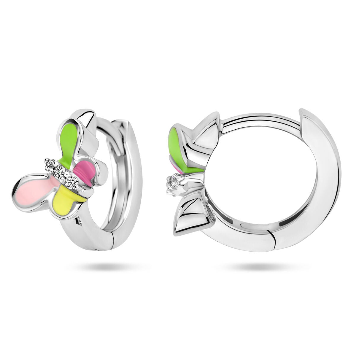 Aros infantiles de plata con mariposa y circonitas - plata 925 rodiada