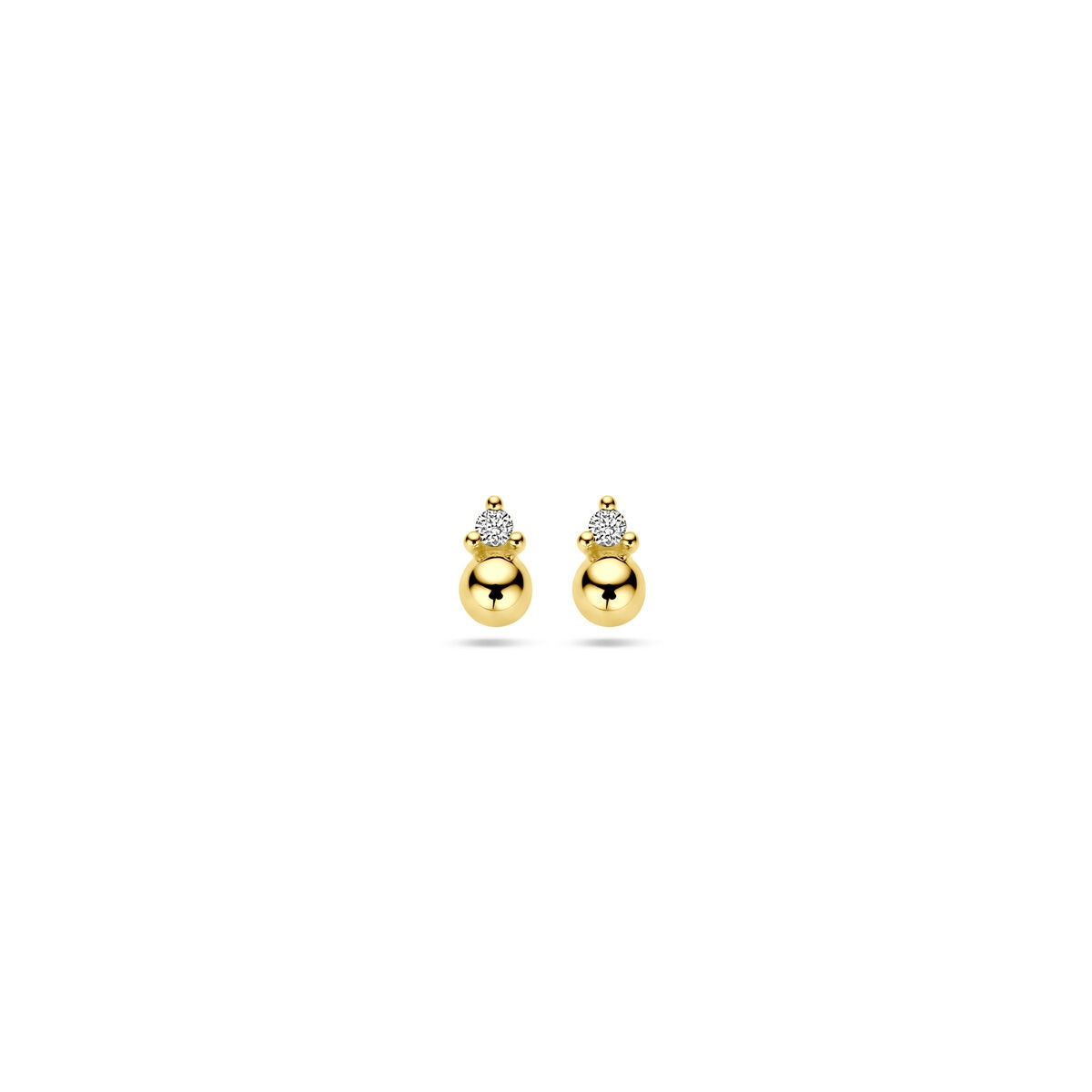 Pendientes de oro amarillo de 14k con bola y diamante.
