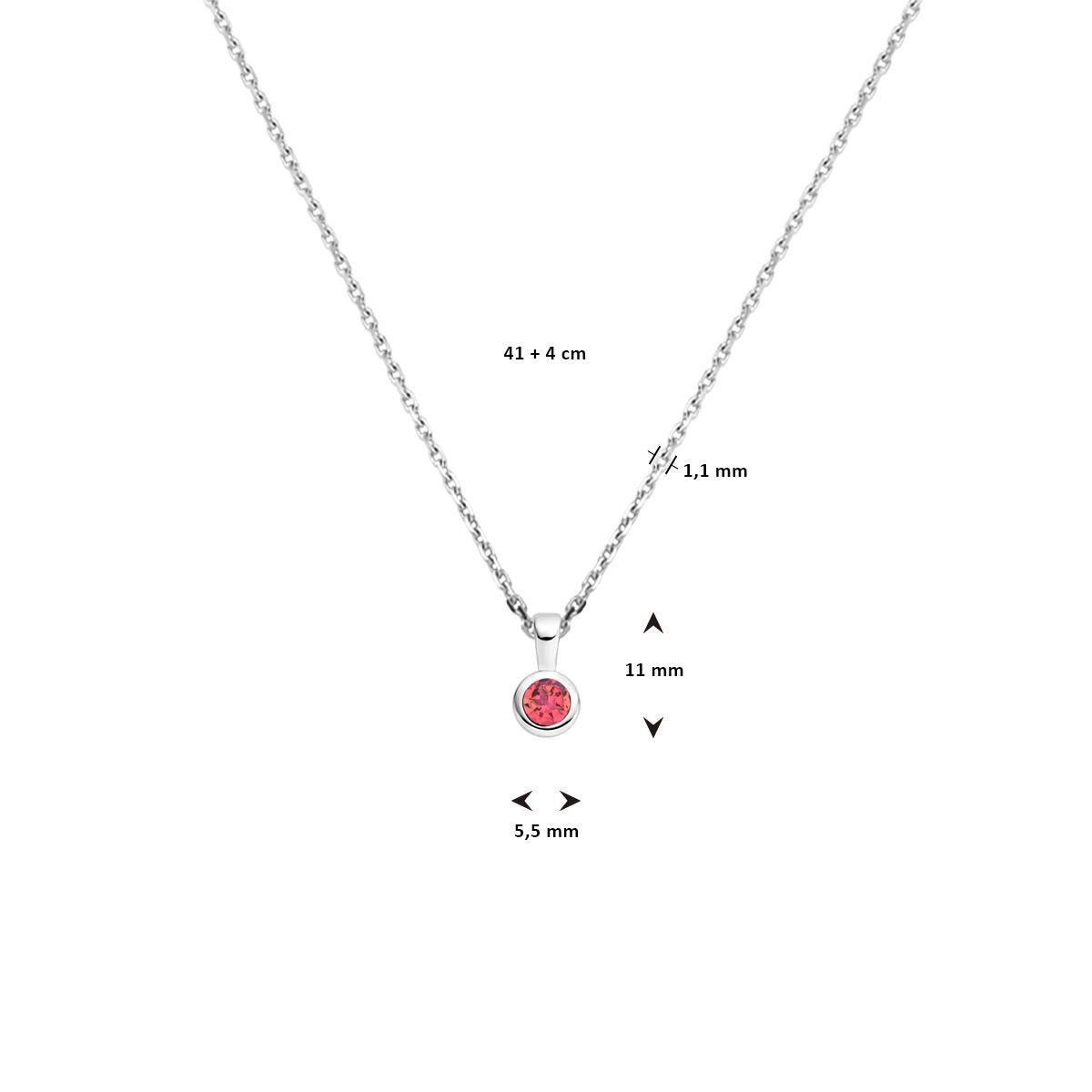 collar con piedra de nacimiento 41 + 4 cm plata rodiada