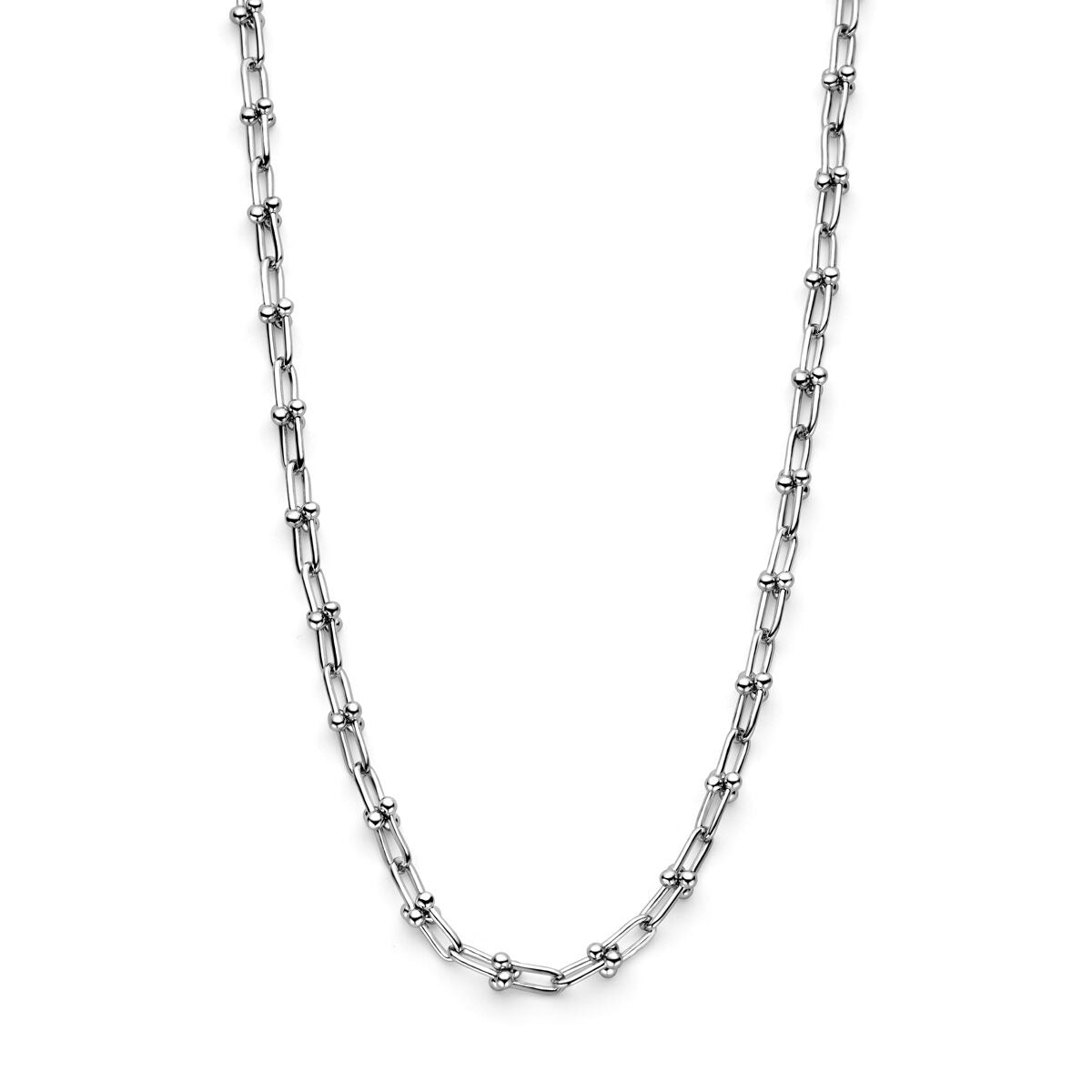 Collar de plata con eslabones fantasía, acabado en rodio, de plata 925.