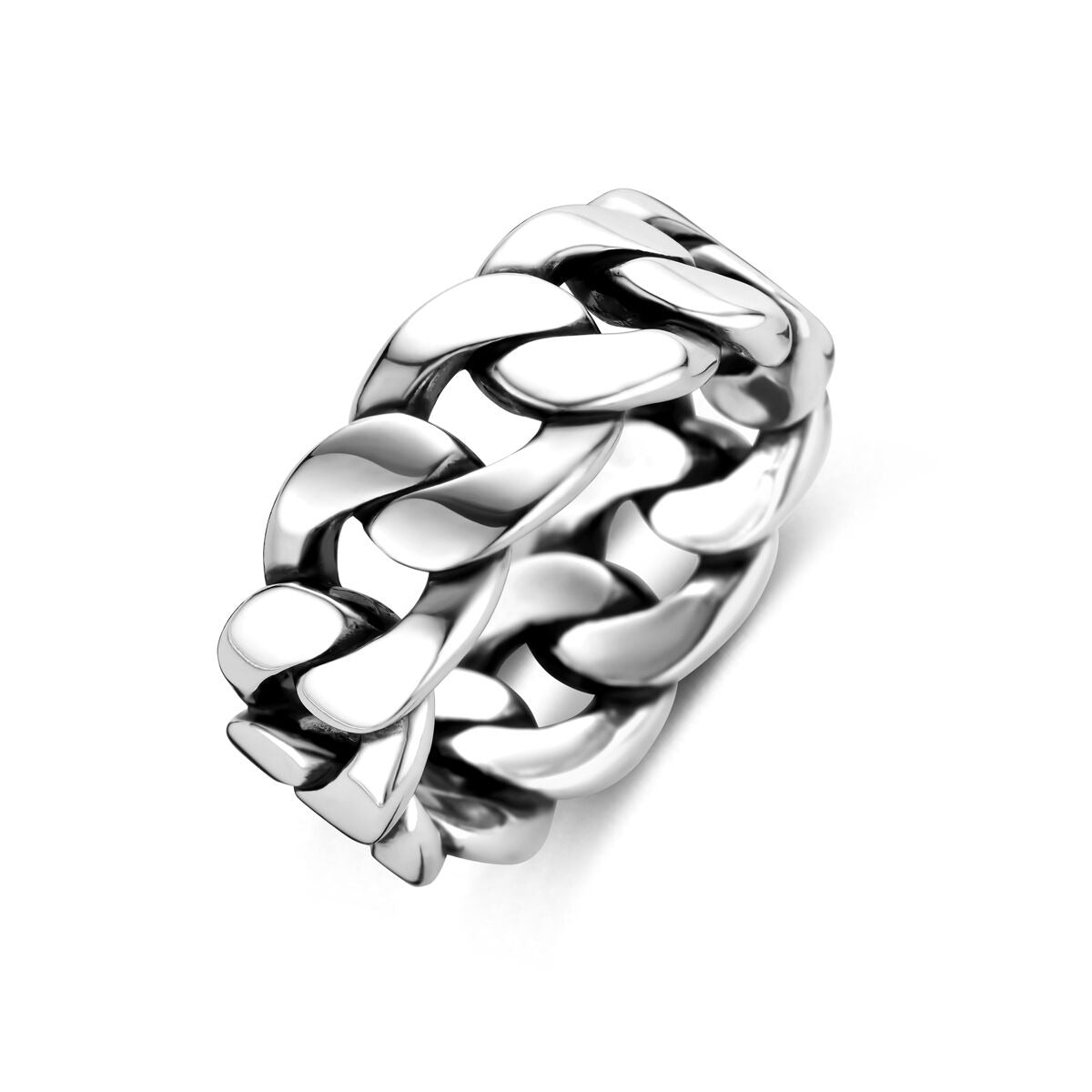 Anillo de sello de plata oxidada de 925, con un diseño trenzado y 10 mm de ancho.