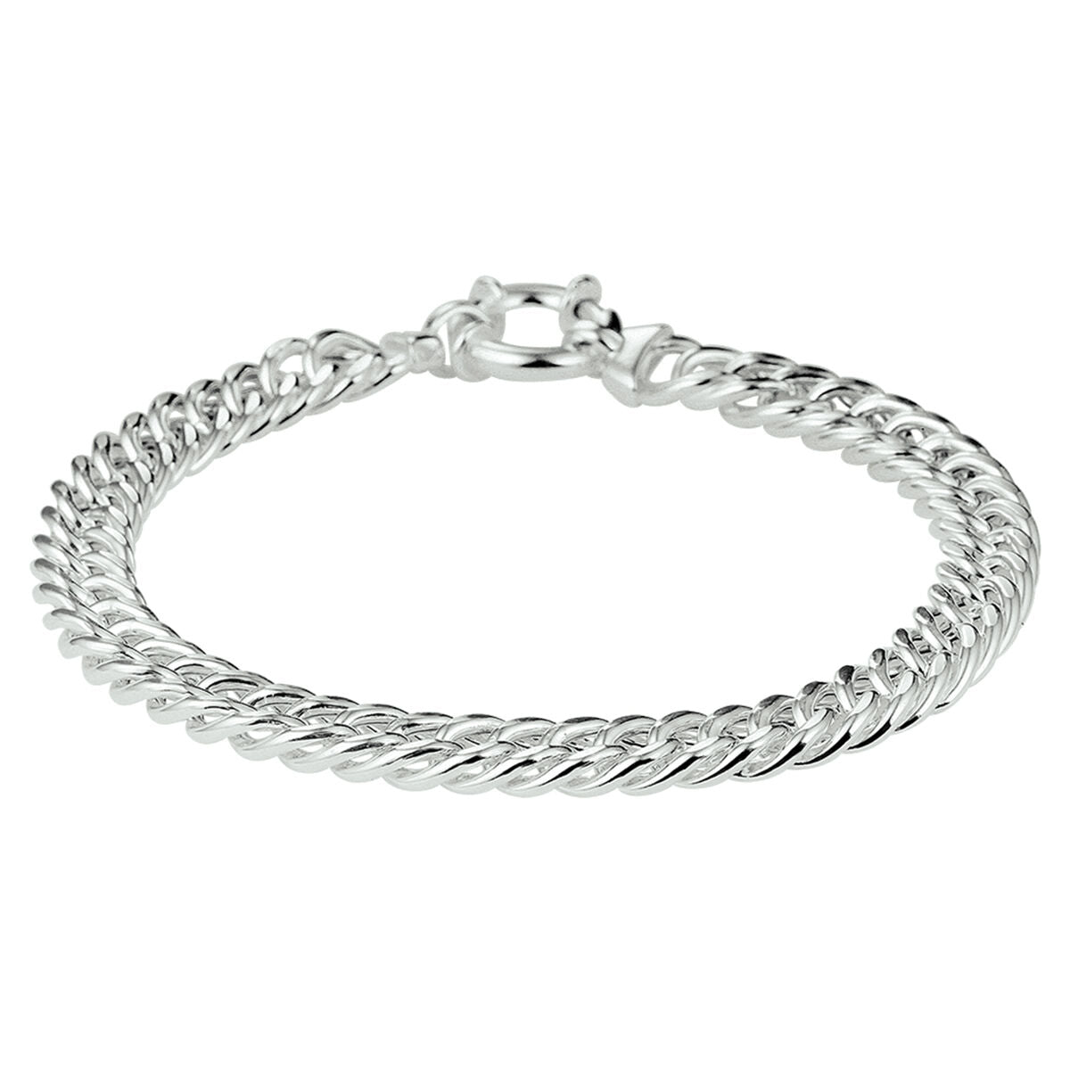 Pulsera de gourmet plateada con gran anilla.