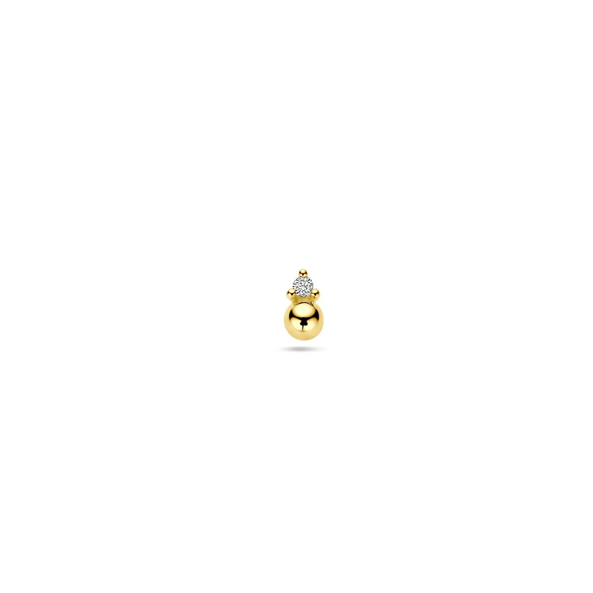Pendiente de oro amarillo de 14k con diamante, forma redonda y acabado brillante.