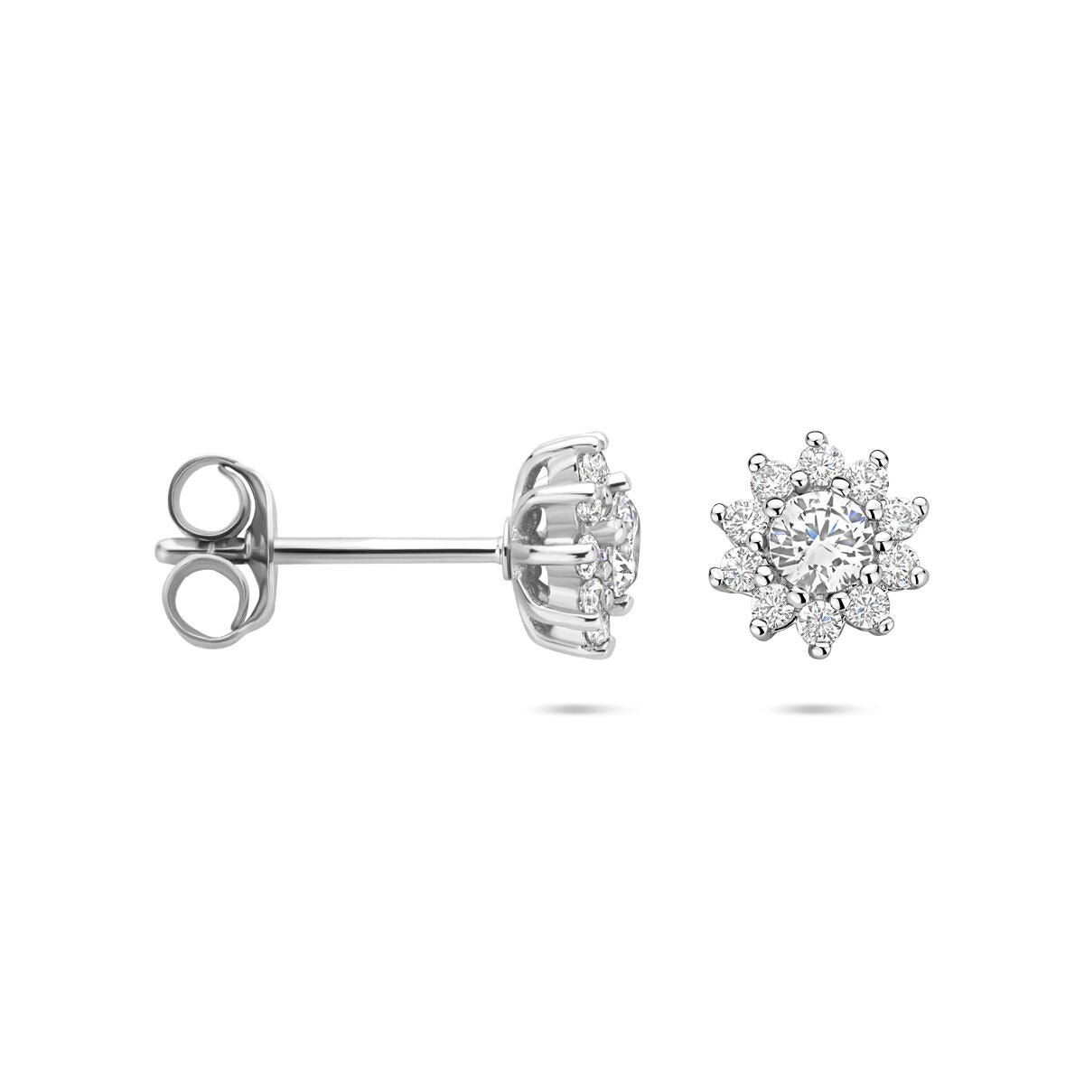 Pendientes de botón de plata rodiada 925 con circonitas – 8mm brillante circonita de mujer