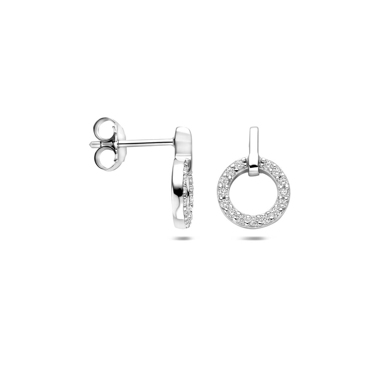 Pendientes de botón de plata con entorno de circonitas 13 mm