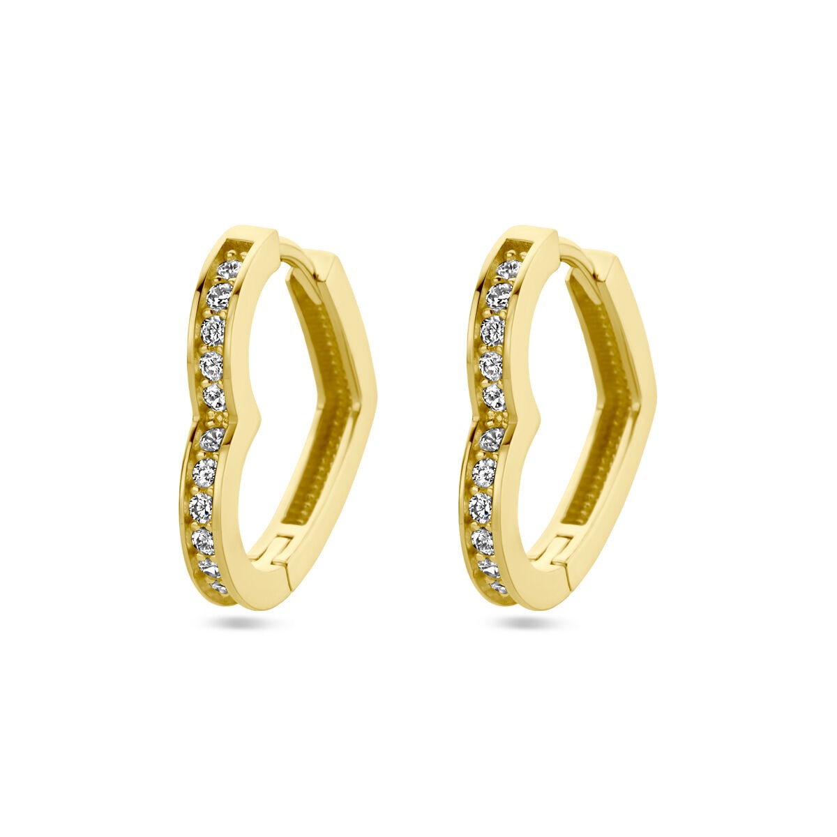 Aros de mujer de oro 14k con corazón y circonitas – 14 mm