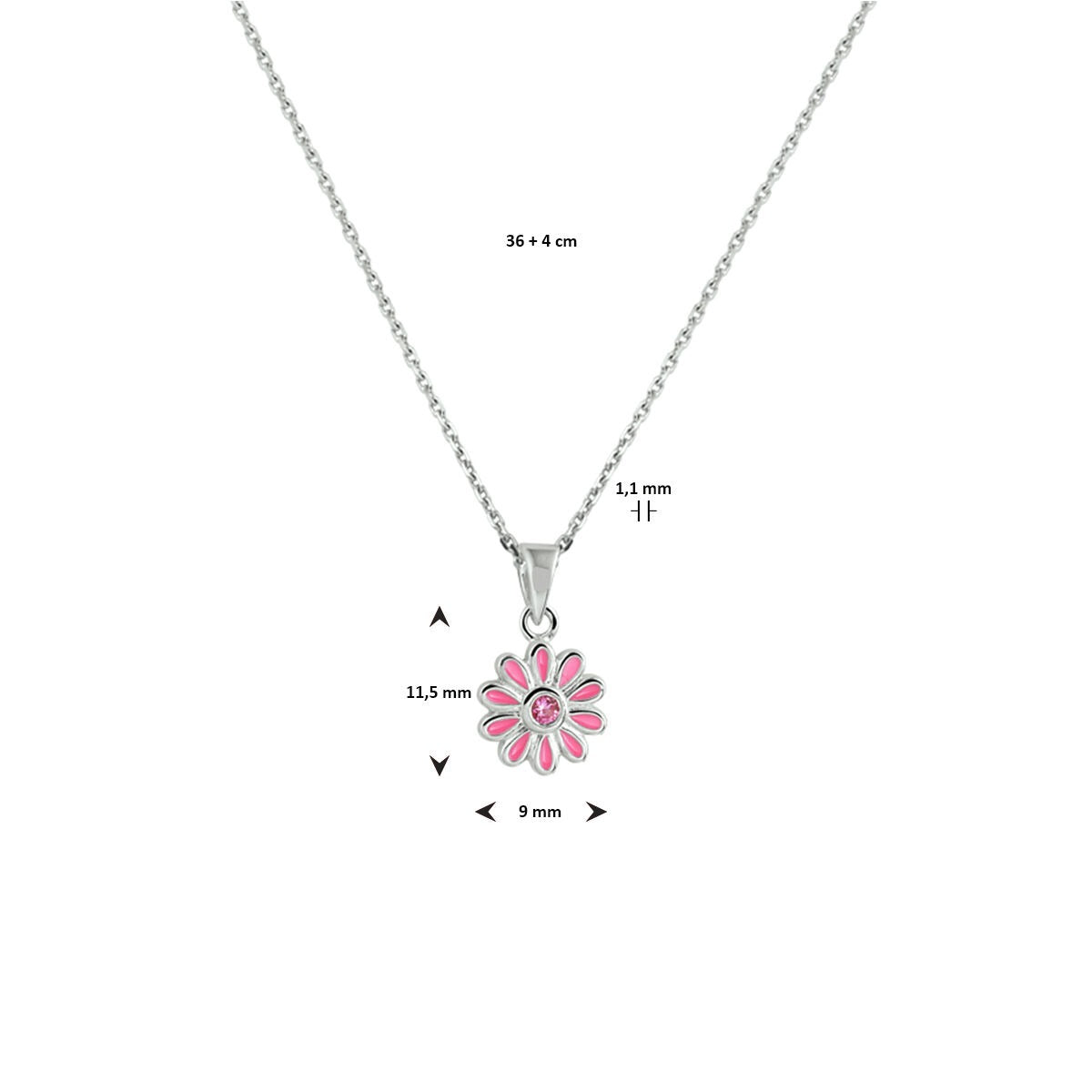 Collar infantil de plata con colgante de flor y circonita rosa - rodiado