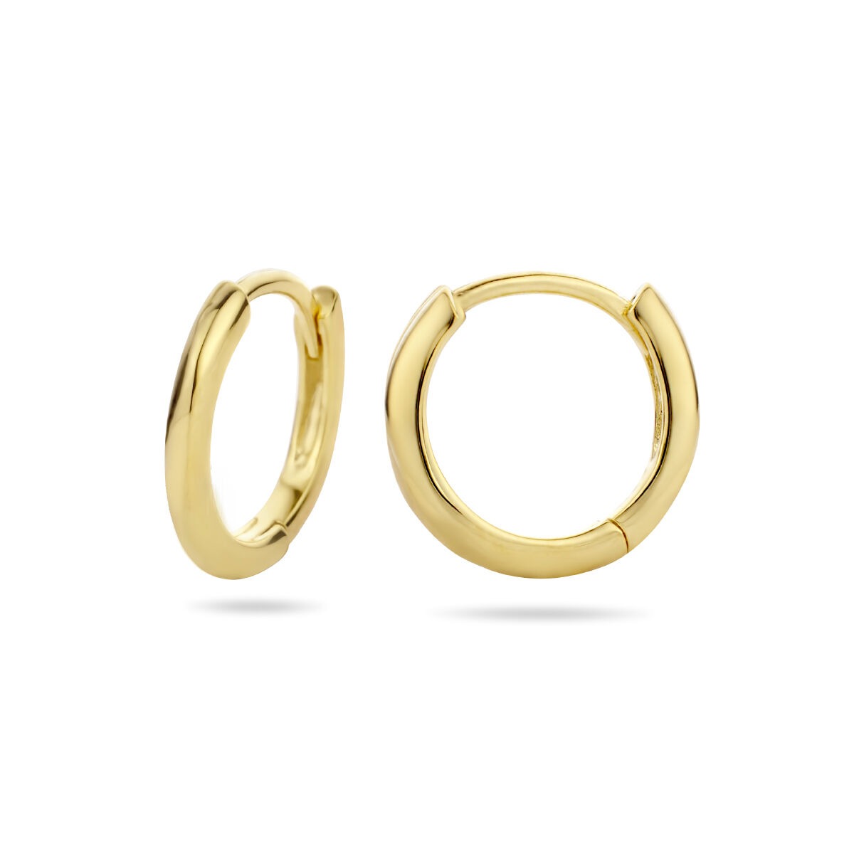 Aros chapados en oro de mujer – oro amarillo sobre plata 925, medio redondo 12,5 mm