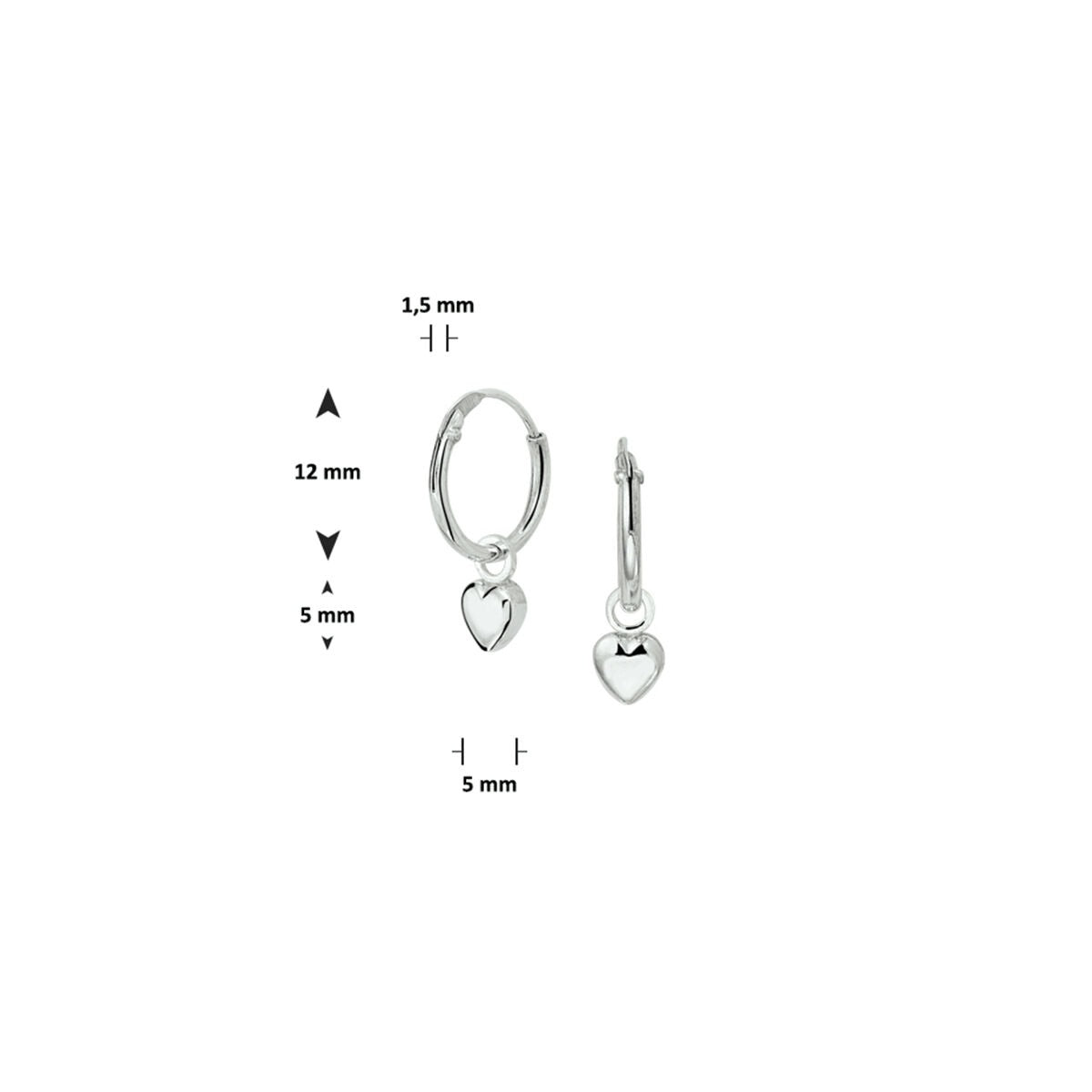 Aros de corazón de plata rodiada