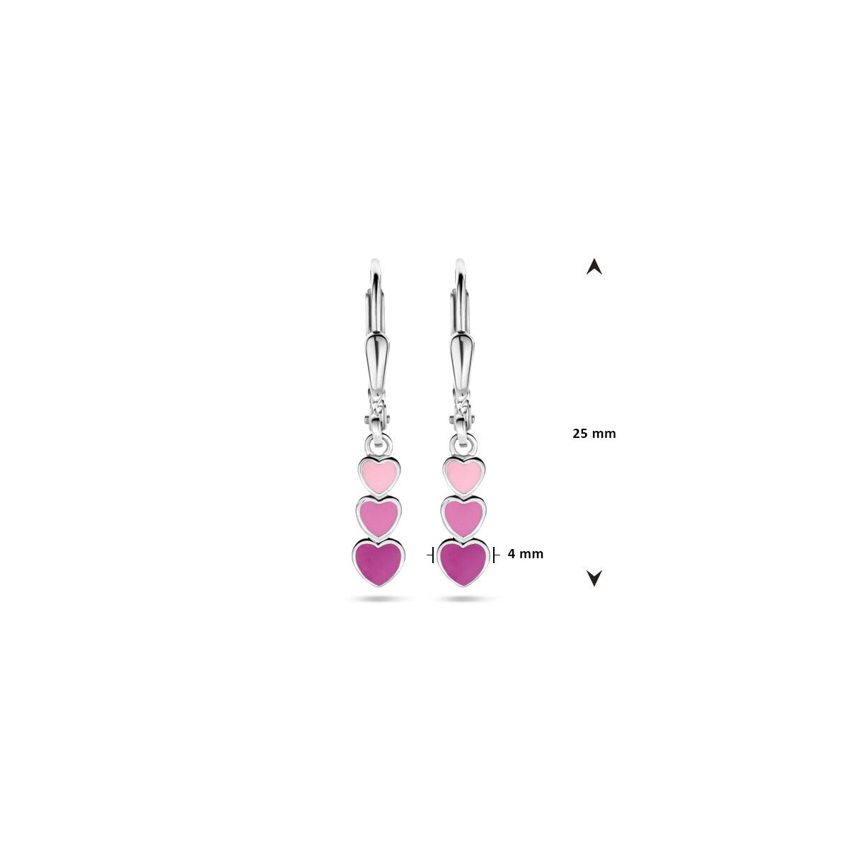 Pendientes infantiles de plata 925 rodiados con corazones y esmalte