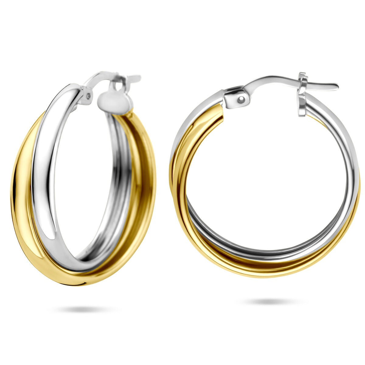 Aros bicolor de plata – chapado en oro y rodiado en plata 925, 23.5x6 mm