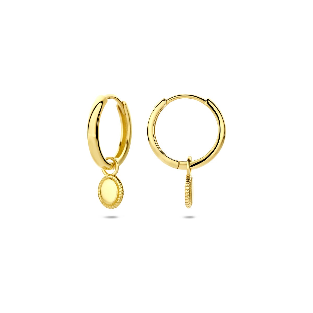 Aros de oro amarillo con colgante – elegancia atemporal en movimiento