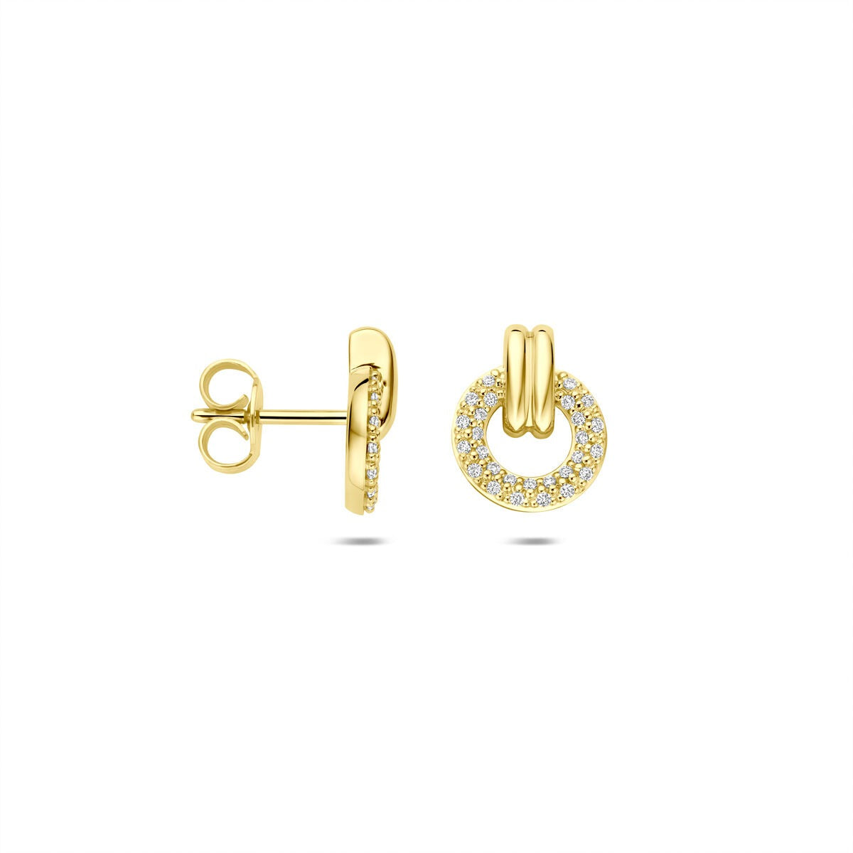 Pendientes de botón de oro 14k con diamante tallado en brillante