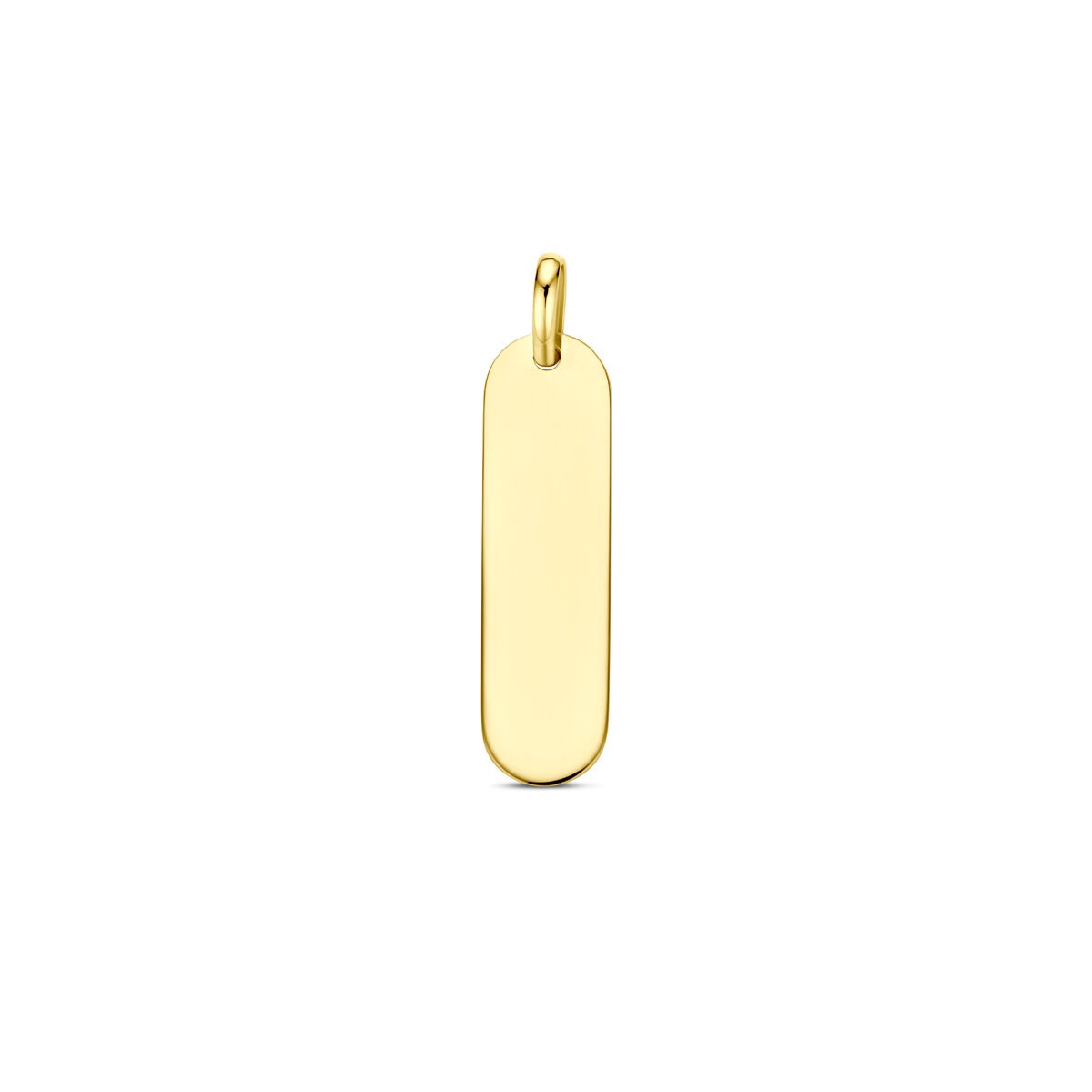 Colgante de oro de 14 quilates con forma rectangular y superficie lisa para grabado.