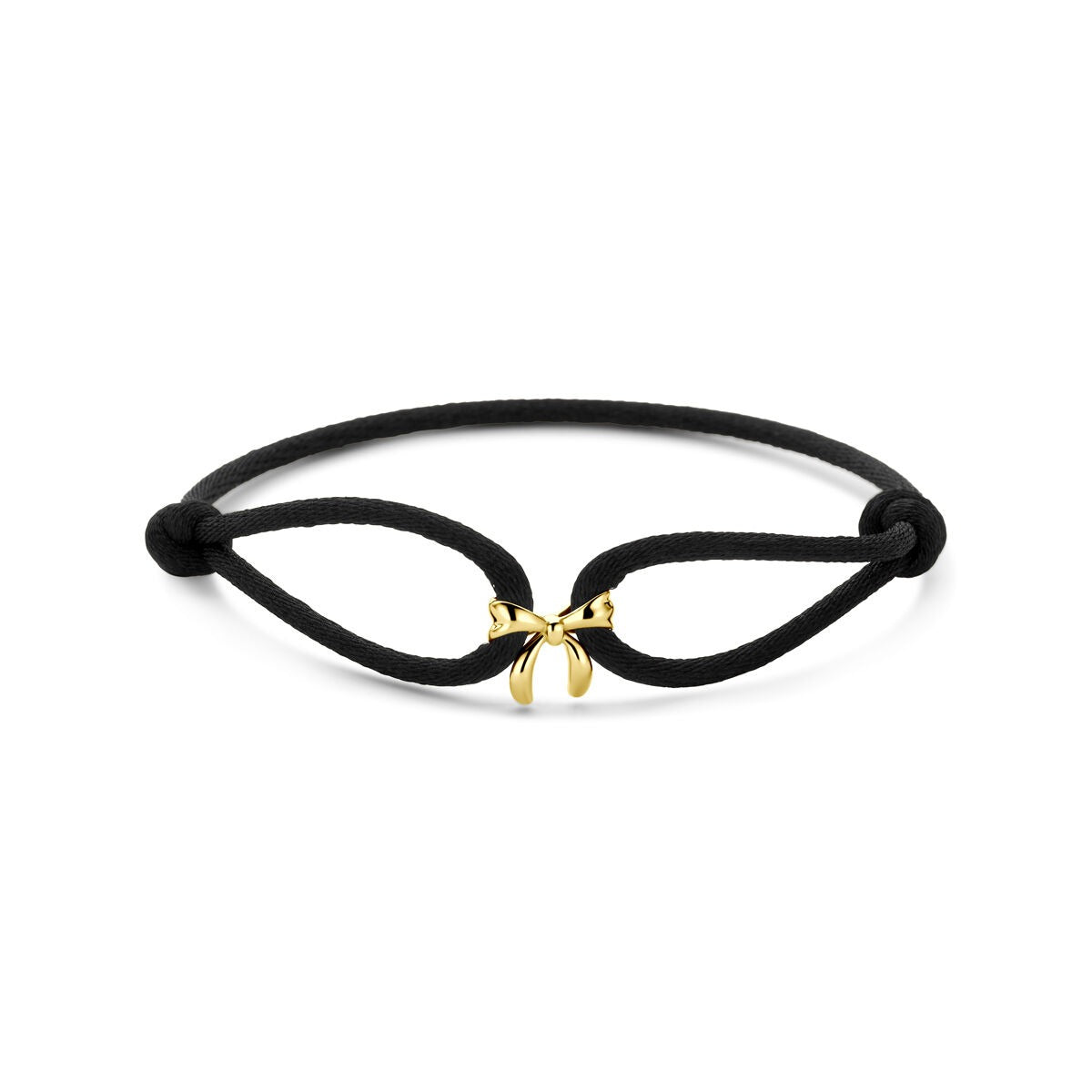 Pulsera de satén negro con un lazo de oro amarillo de 14 quilates.