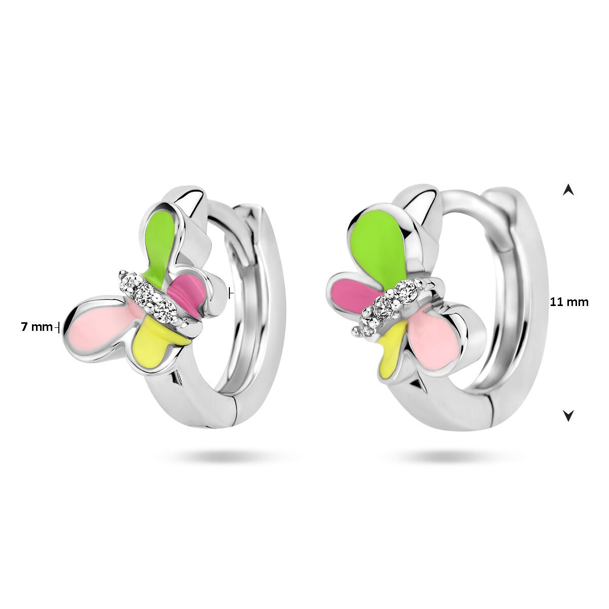 Pendientes infantiles de plata - con mariposa y circonita, rodiados en plata 925