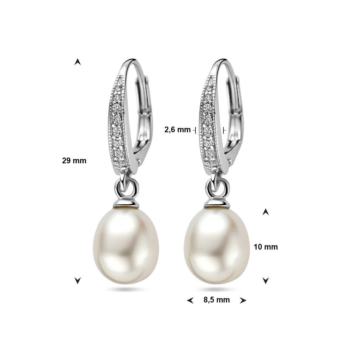 Pendientes de plata rodiada con circonitas y perla de agua dulce