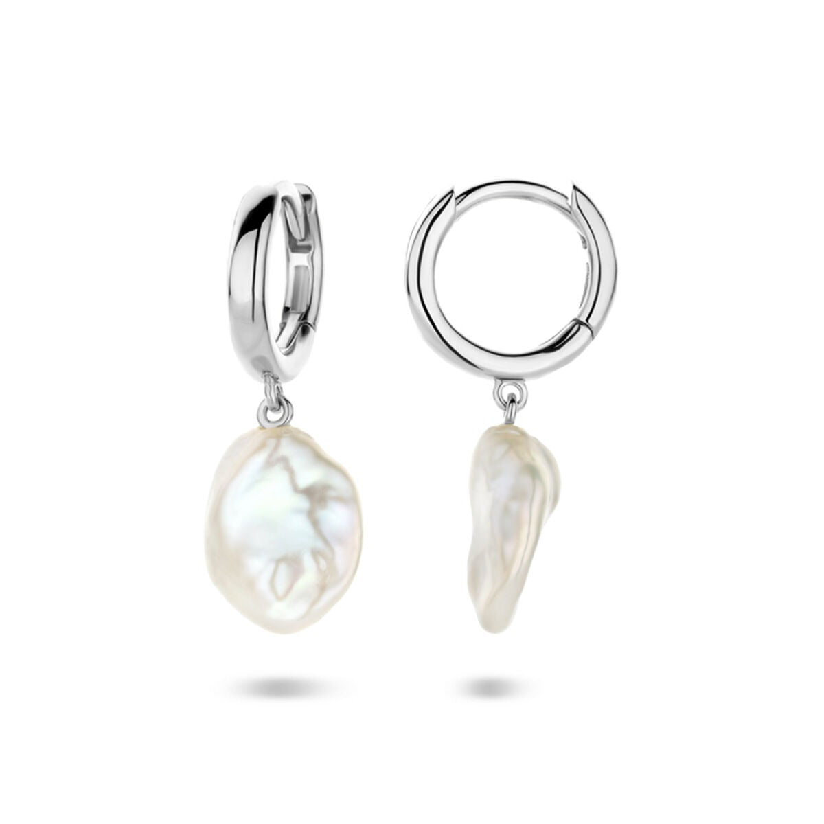 Aros de plata con perla barroca - plata 925 rodiada, 24 mm
