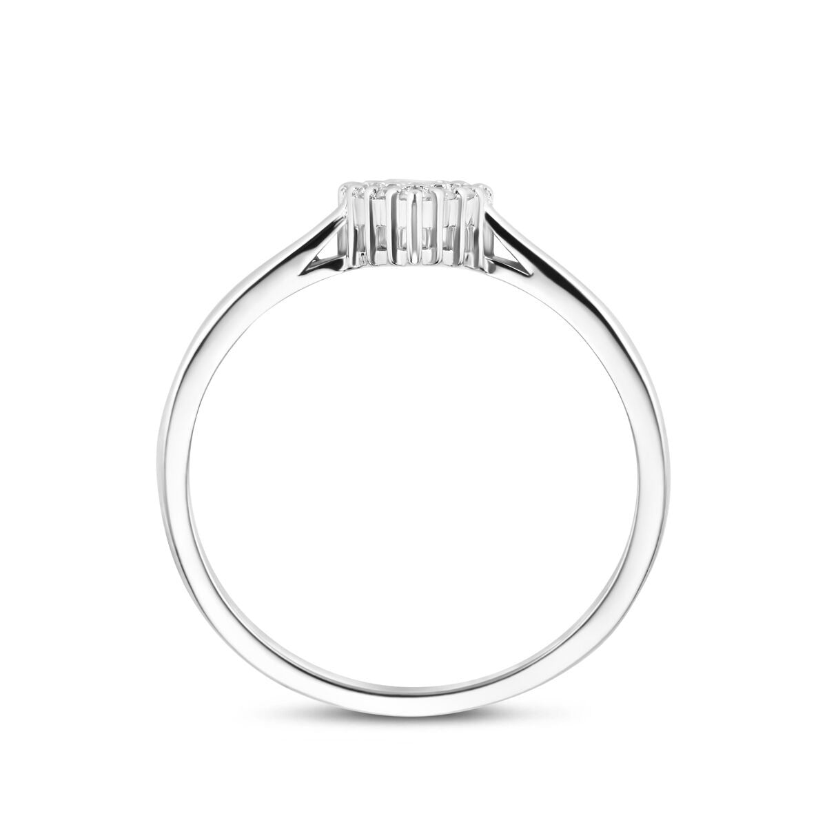 Anillo de mujer de plata con circonita tallada en forma de pera y engaste de entorno
