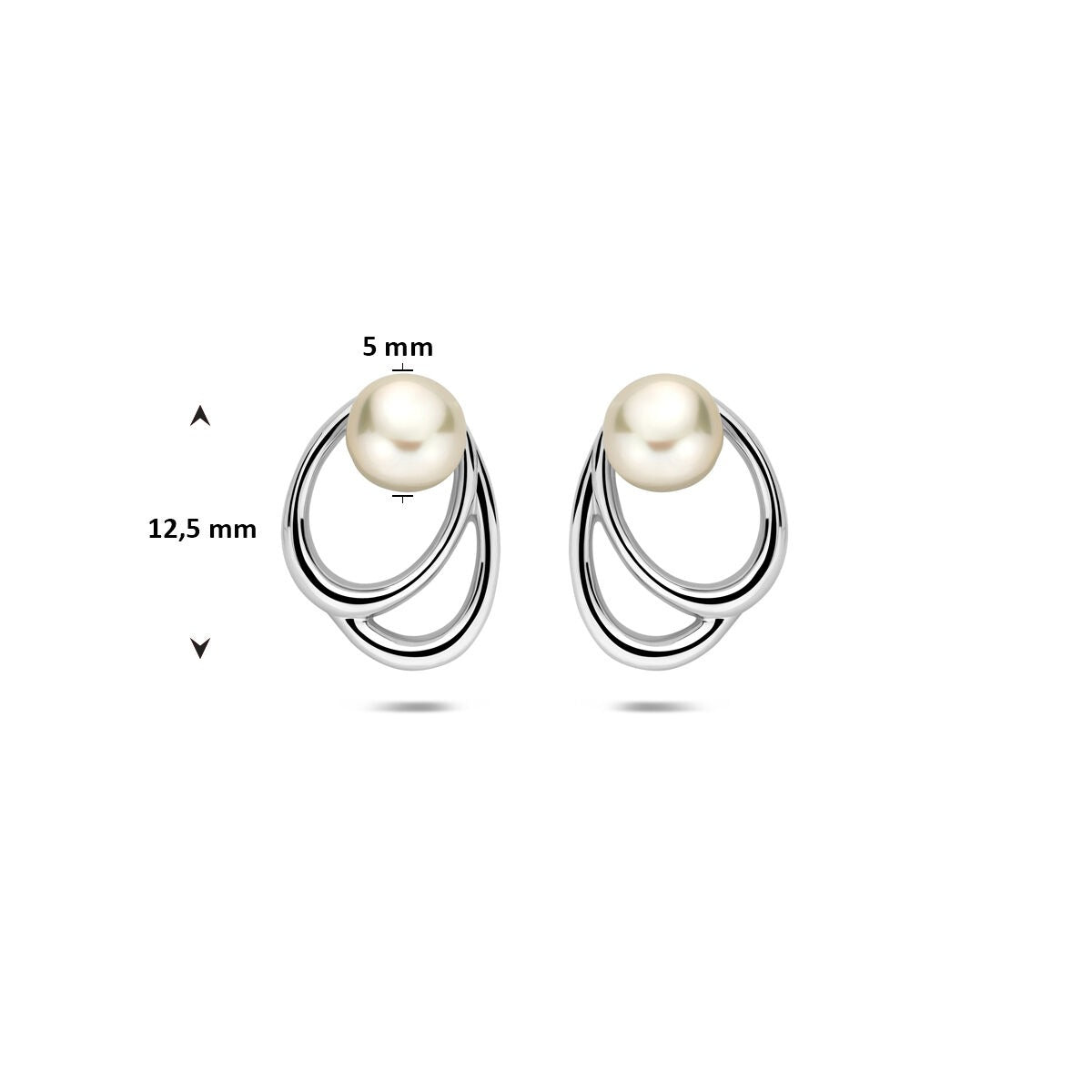 Pendientes de botón de plata con perla blanca – plata 925 rodiada 12,5 mm