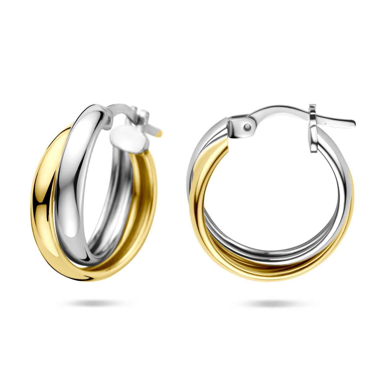 Aros bicolor de plata – chapado en oro y rodiado en plata 925, 19.5x6.5 mm