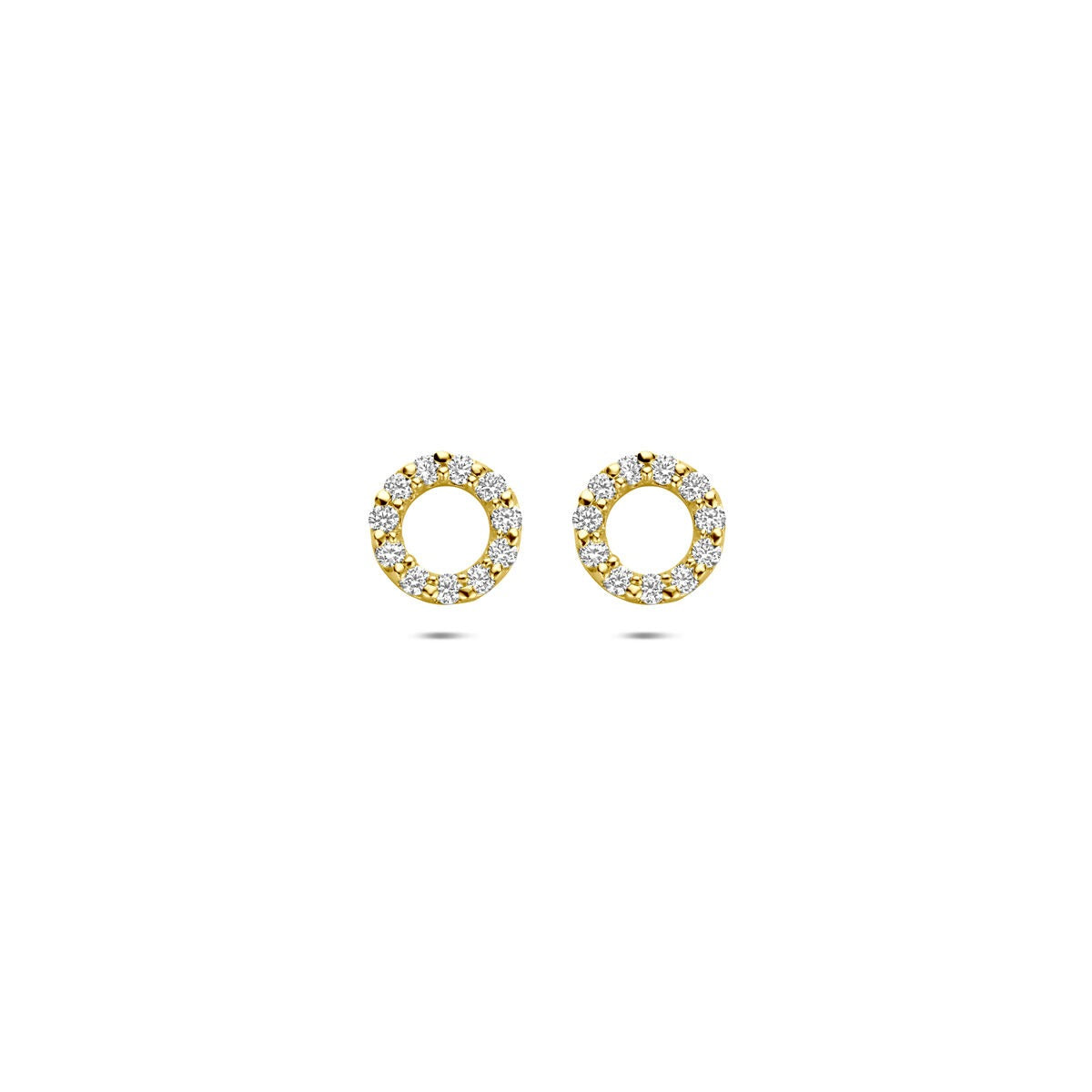 Pendientes de oro amarillo de 9 quilates con circonitas en forma de círculo.