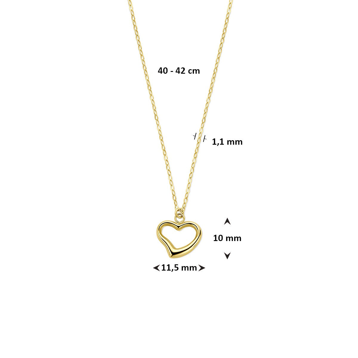 collar de oro amarillo con colgante de corazón
